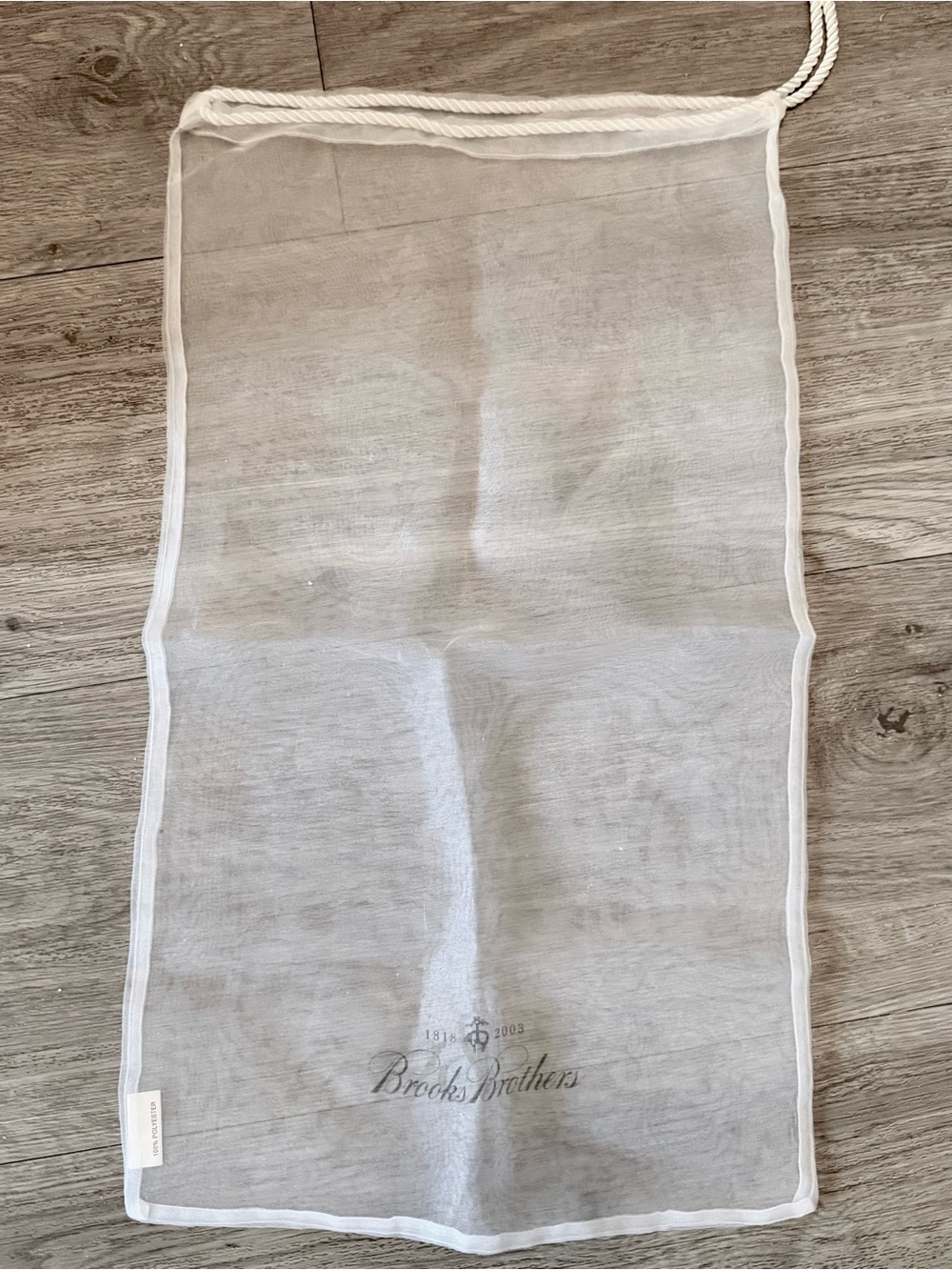 Brooks Brothers White Sheer String Dust Bag with Logo 11x19 inches